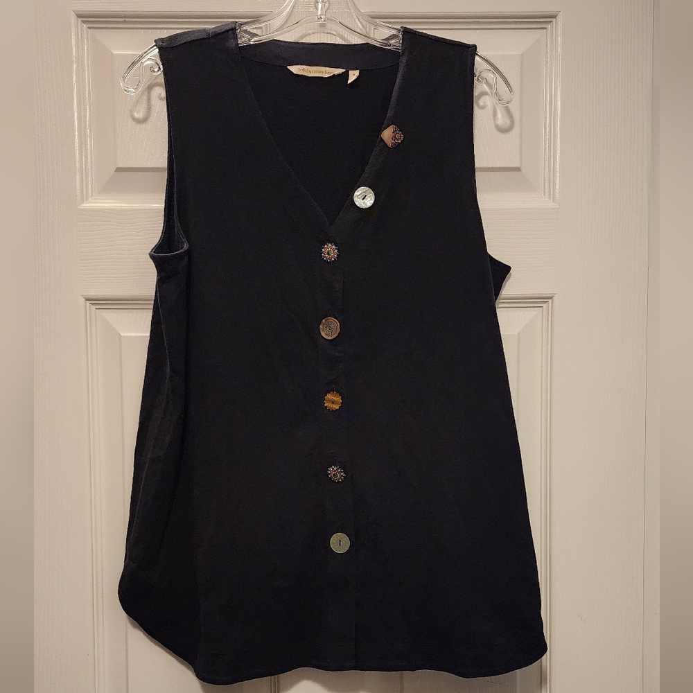 Soft Surroundings Danielle Sleeveless V-Neck Tunic • Whimsical Mixed Buttons • M